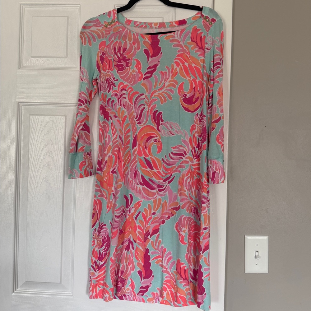 Lilly Pulitzer Sofie Dress Love Birds UPF 50 Pink Orange Beach Vacation